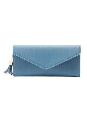 2/$30 NEW Blue PU Leather Wallet Clutch Tassel Heart Charm Card Holder